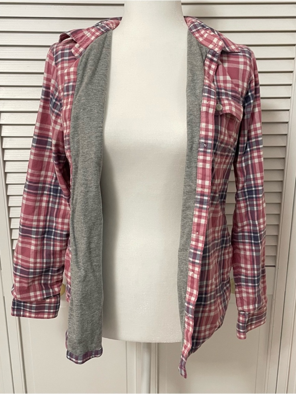 L. L. Bean 100% Cotton Plaid Jersey Button Up Shirt Shacket Pink Blue Flannel